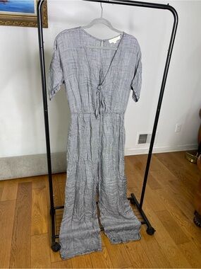lovestitch Gray Plaid Wide-Leg Jumpsuit with Tie Front